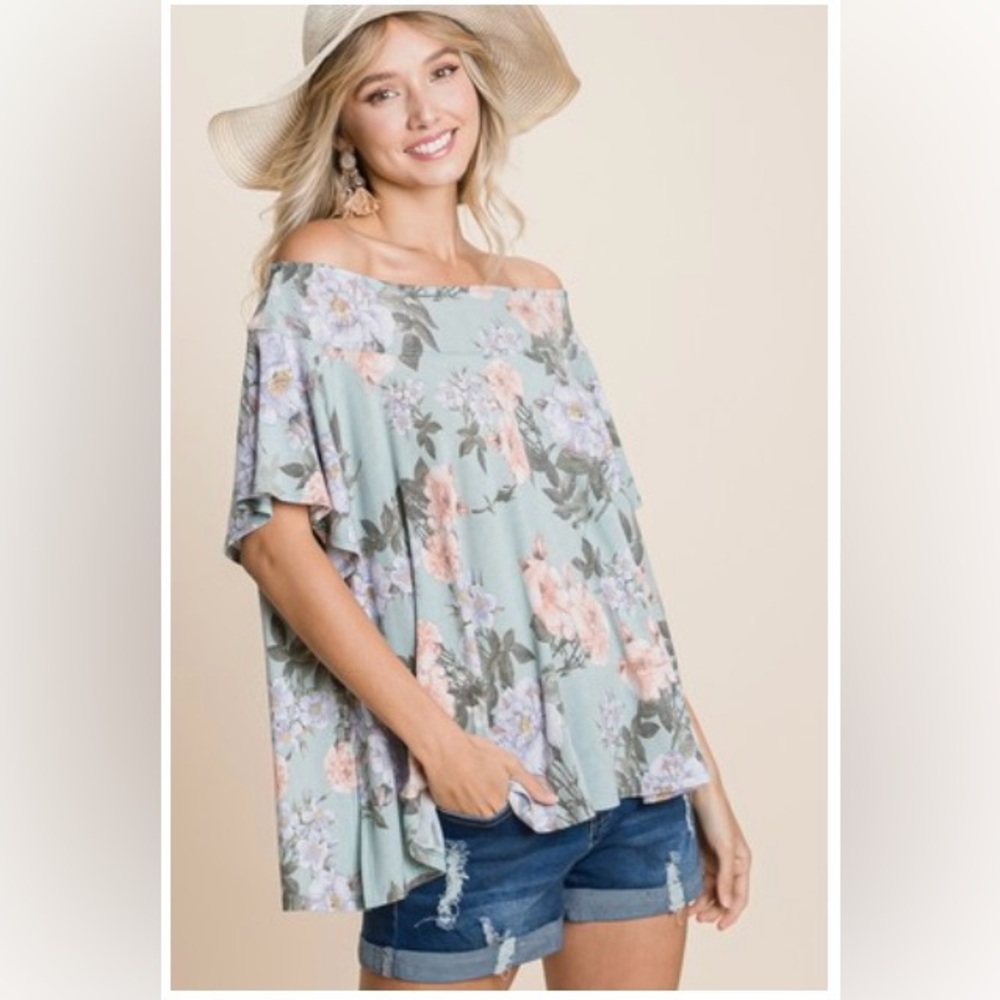Sage Floral Babydoll Top